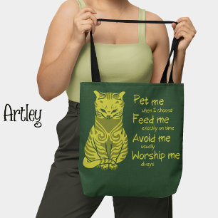 Modern Green Yellow Funny Cat Phrase Pet Painting Tote Bag