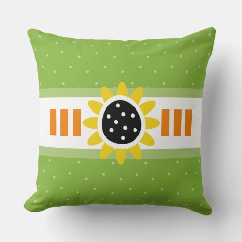 Modern Green Yellow Orange Sunflower Throw Pillow