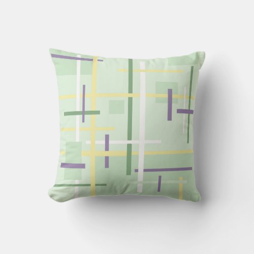Modern Green Yellow Purple White Line Art   Throw Pillow
