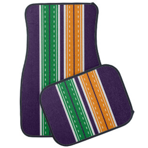 Modern Green Yellow Stripes Car Mats Set