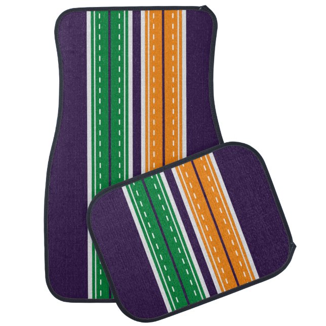 Modern Green Yellow Stripes Car Mats Set (Set)