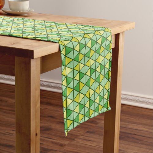 Modern Green Yellow Triangle Geometric Pattern Long Table Runner