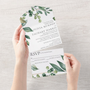 Modern Greenery All in One Wedding Invitation