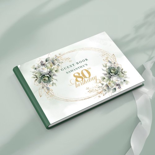 Modern Greenery and Gold 80th Birthday Guest Book