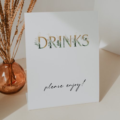 Modern Greenery and Gold Baby Shower Drinks Pedestal Sign