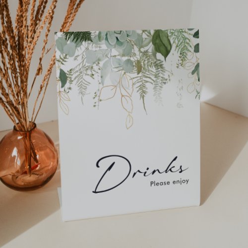 Modern Greenery and Gold Baby Shower Drinks Pedestal Sign