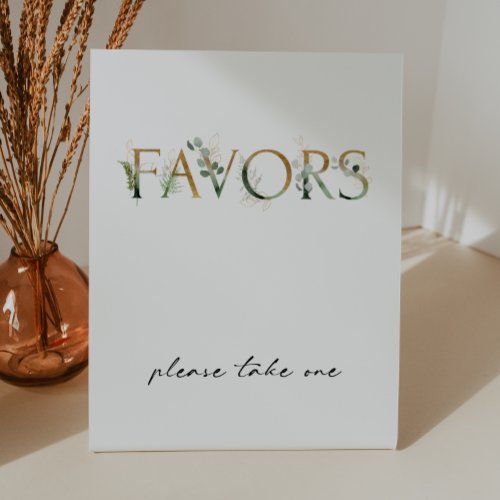 Modern Greenery and Gold Baby Shower Favors Pedestal Sign
