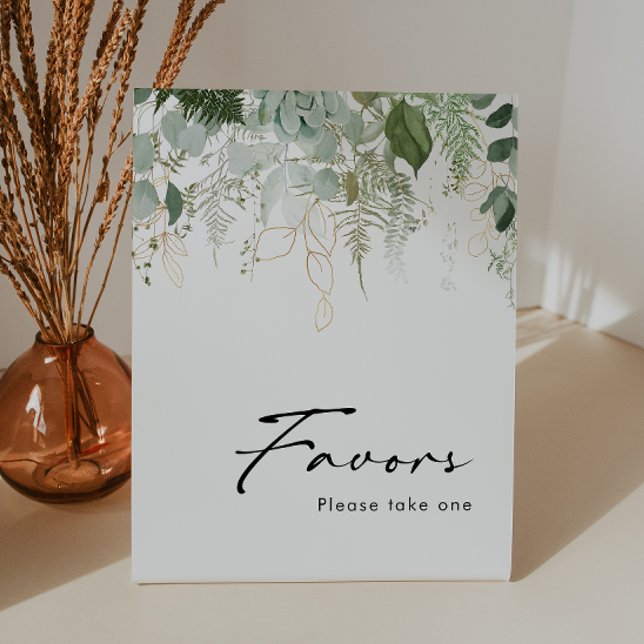 Modern Greenery and Gold Baby Shower Favors Pedestal Sign (Creator Uploaded)