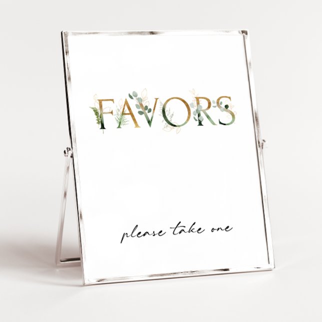 Modern Greenery and Gold Baby Shower Favors Sign (Creator Uploaded)