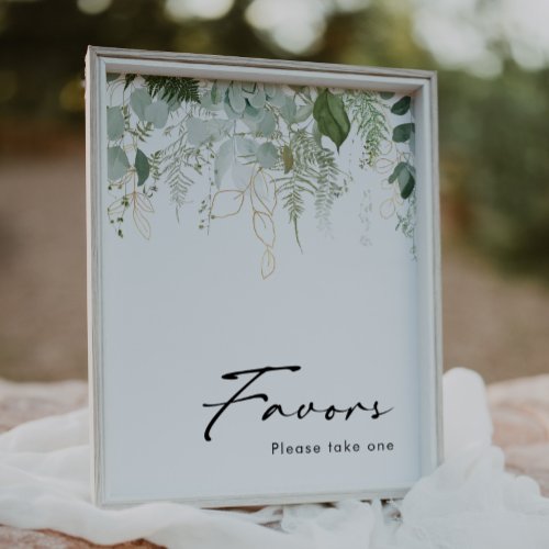 Modern Greenery and Gold Baby Shower Favors Sign