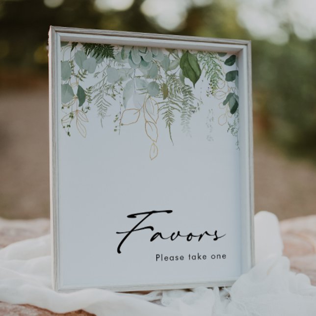 Modern Greenery and Gold Baby Shower Favors Sign (Creator Uploaded)