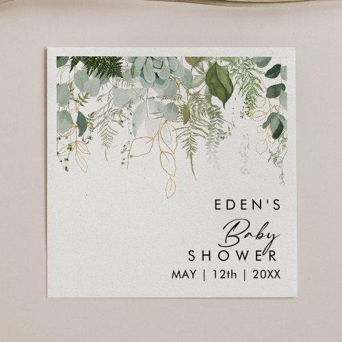Modern Greenery and Gold Baby Shower Napkins