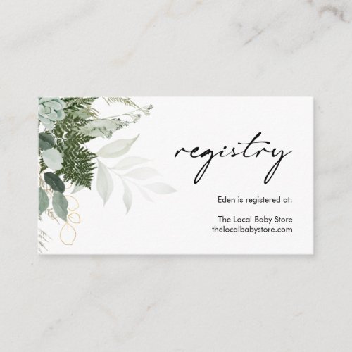 Modern Greenery and Gold Baby Shower Registry Enclosure Card