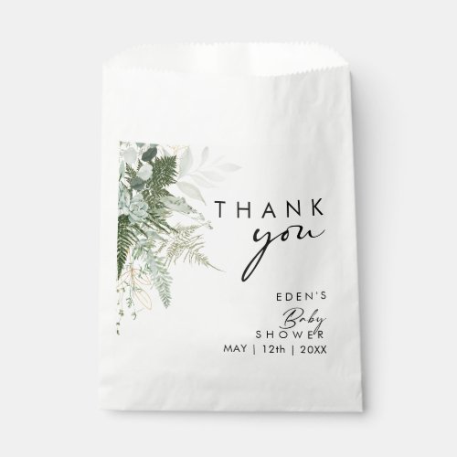 Modern Greenery and Gold Baby Shower Thank You Favor Bag