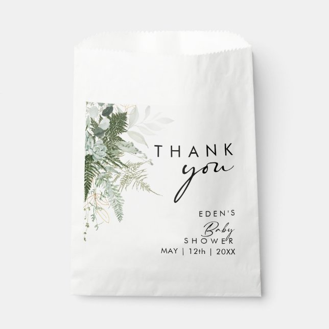 Modern Greenery and Gold Baby Shower Thank You Favor Bag (Front)