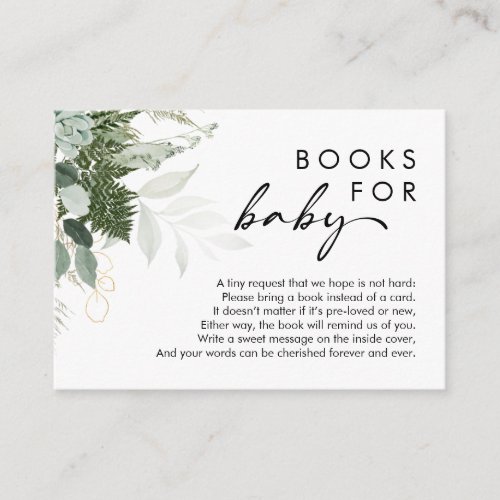 Modern Greenery and Gold Books For Baby Enclosure Card