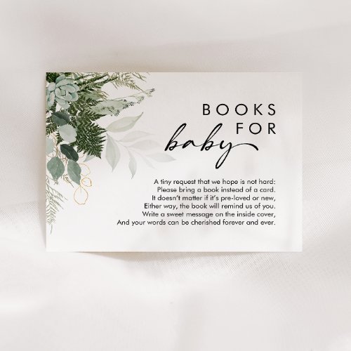 Modern Greenery and Gold Books For Baby Enclosure Card