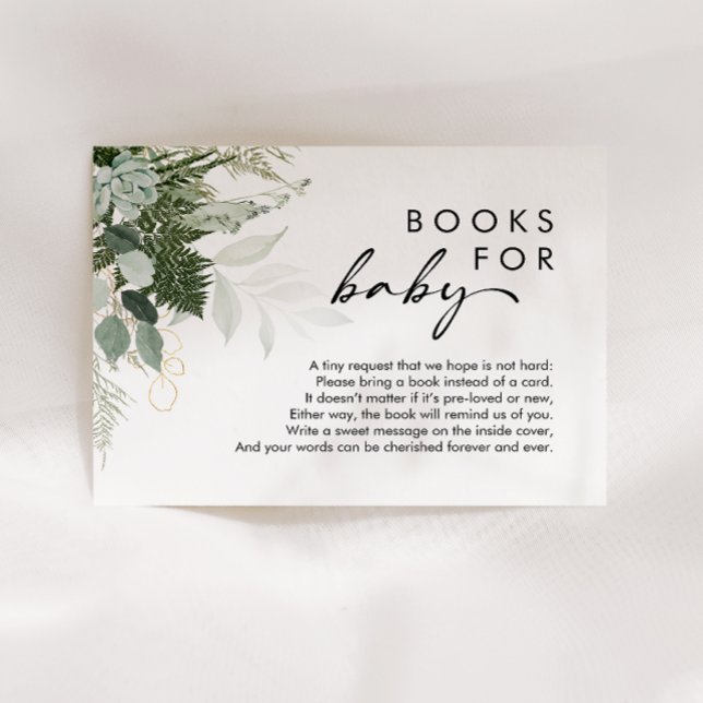 Modern Greenery and Gold Books For Baby Enclosure Card (Creator Uploaded)