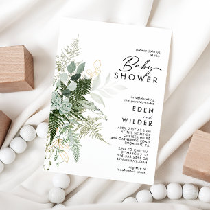 Modern Greenery and Gold Couples Baby Shower Invitation
