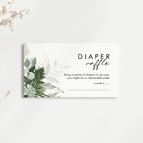 Modern Greenery and Gold Diaper Raffle Baby Shower Enclosure Card