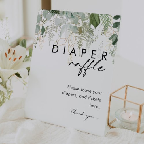 Modern Greenery and Gold Diaper Raffle Baby Shower Pedestal Sign