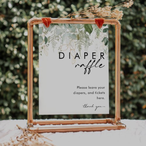 Modern Greenery and Gold Diaper Raffle Baby Shower Poster