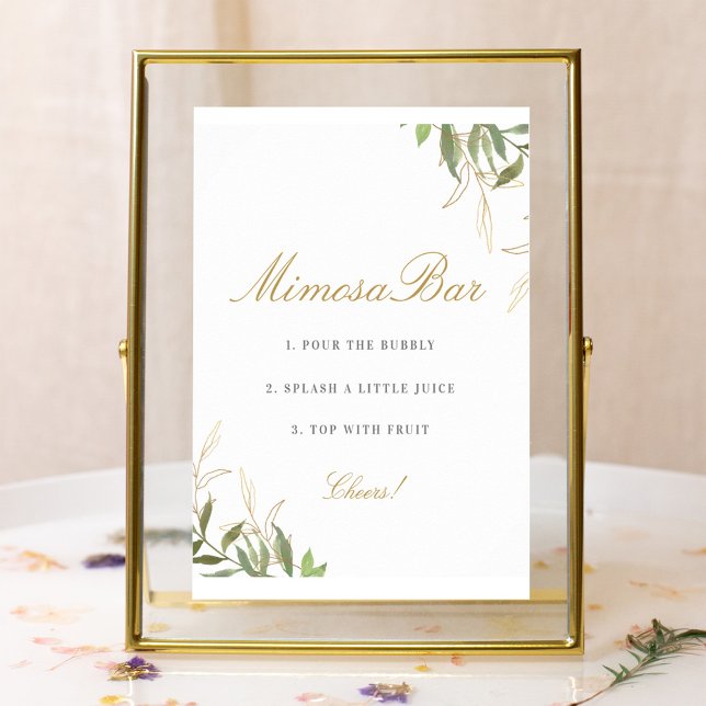 Modern Greenery and Gold Mimosa Bar Sign (Creator Uploaded)