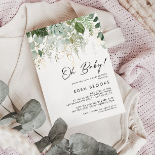 Modern Greenery and Gold Oh Baby! Baby Shower Invitation
