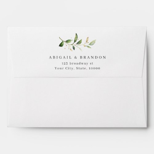 Modern Greenery and Gold Rustic Wedding Envelope