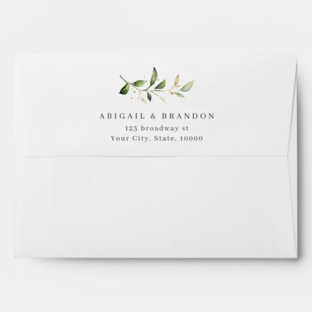 Modern Greenery and Gold Rustic Wedding Envelope | Zazzle