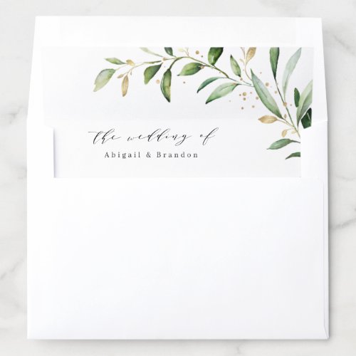 Modern Greenery and Gold Rustic Wedding Envelope Liner