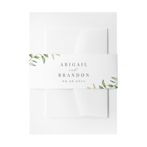 Modern Greenery and Gold Rustic Wedding Invitation Belly Band