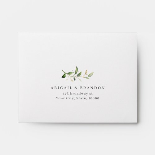 Modern Greenery and Gold Rustic Wedding RSVP Envelope