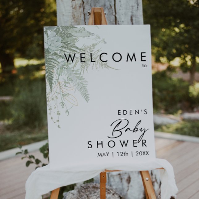 Modern Greenery and Gold Welcome Baby Shower Foam Board (Creator Uploaded)