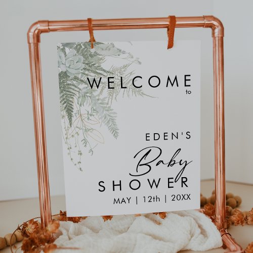 Modern Greenery and Gold Welcome Baby Shower Sign