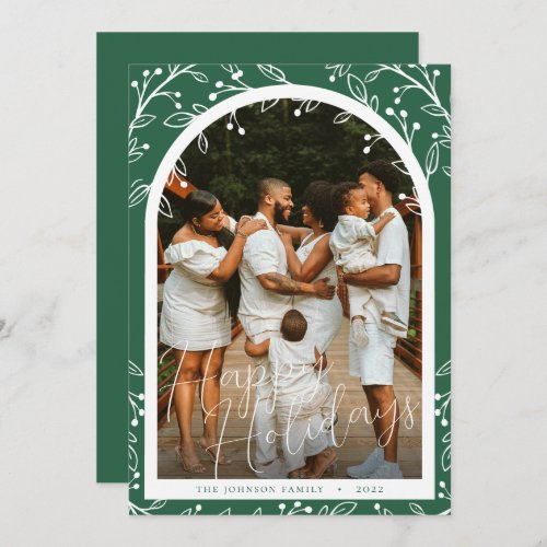 Modern Greenery Arch Family Photo Holiday Card