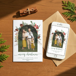 Modern Greenery Arch Merry Christmas Photo Holiday Card