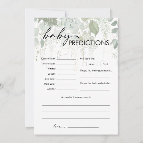 Modern Greenery Baby Shower Baby Predictions Card