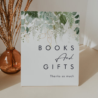 Modern Greenery Baby Shower Books and Gifts Pedestal Sign
