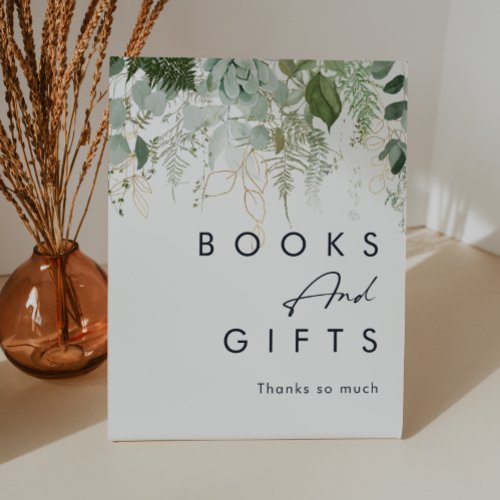 Modern Greenery Baby Shower Books and Gifts Pedestal Sign