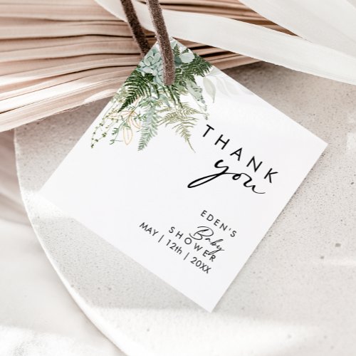 Modern Greenery Baby Shower Square Thank You Favor Tags