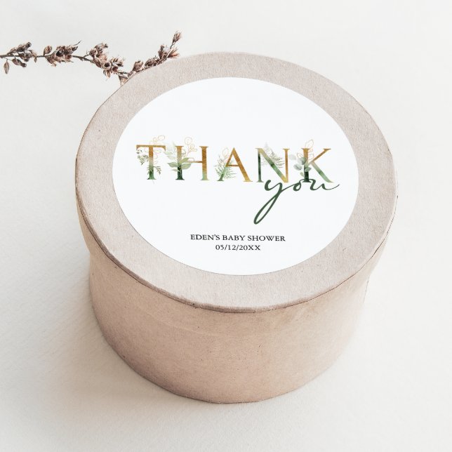 Modern Greenery Baby Shower Thank You Favor Classic Round Sticker (Creator Uploaded)