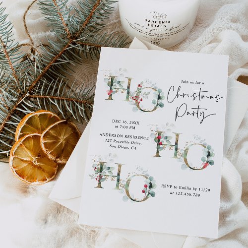 Modern Greenery Berries Christmas Party Invitation