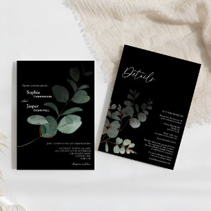 Modern Greenery Black Details All In One Wedding Invitation