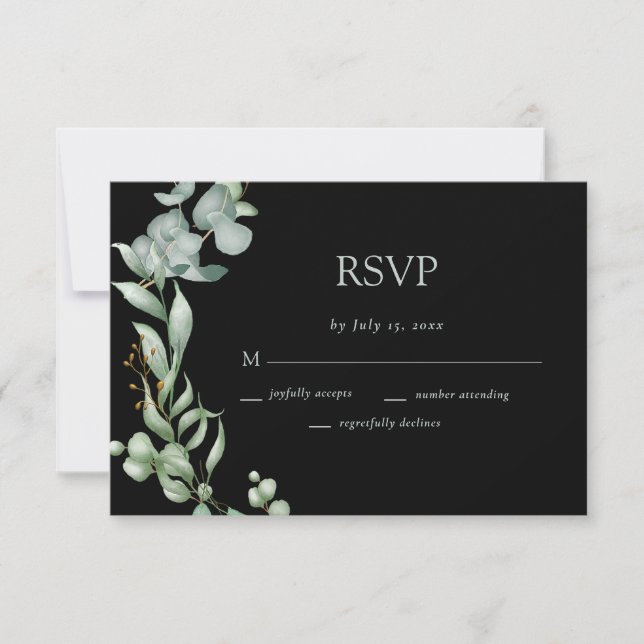 Modern Greenery Black Sage Simple Wedding  RSVP Card (Front)