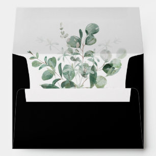Modern Greenery Black Wedding Envelope