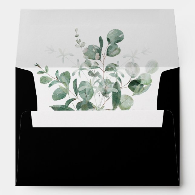Modern Greenery Black Wedding Envelope (Back (Bottom))
