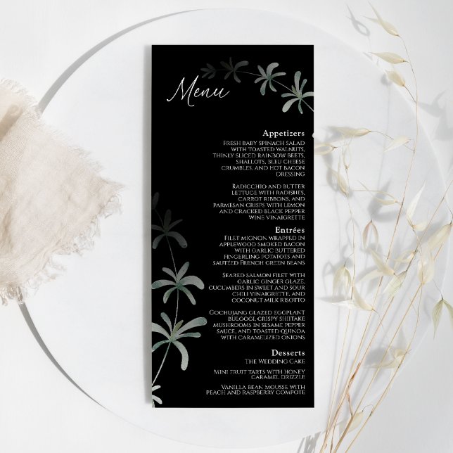 Modern Greenery Black Wedding Flat Menu (Creator Uploaded)