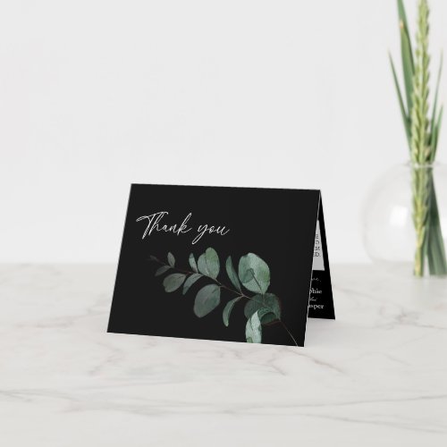 Modern Greenery Black Wedding Folded Thank You Card
