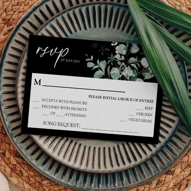 Modern Greenery Black Wedding Song Request RSVP (Creator Uploaded)